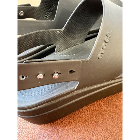 Crocs Brooklyn Wedge Sandals Womens 8 Black Slingback Lite Ride Strappy Platform - Picture 7 of 9